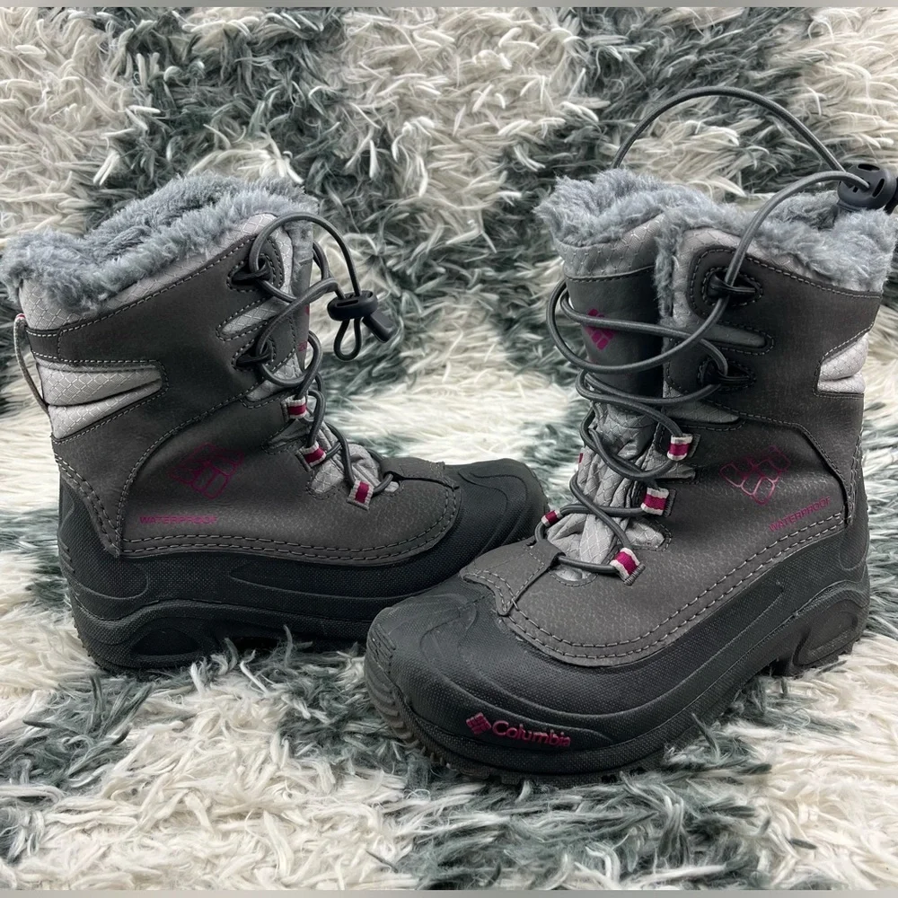 Columbia Kids Girls Gray Insulated Lind Snow Boots Waterproof Faux Fur Size 4